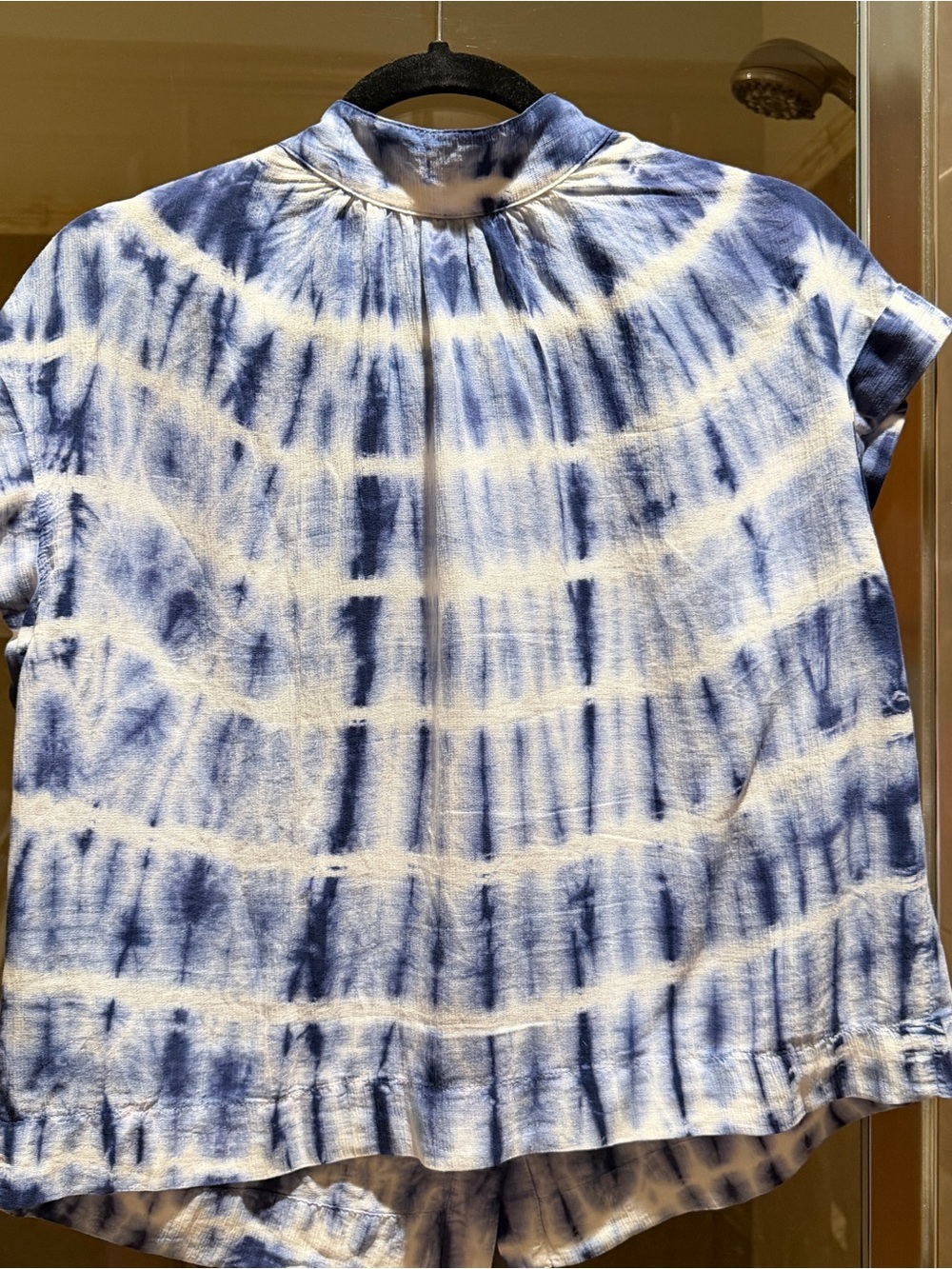 Bella Dahl Navy and White Tie-Dye Short Sleeve Button-Down